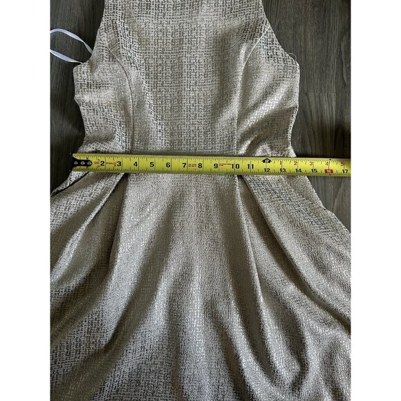 Dorothy Perkins women Sz 8 White Gold Shimmer Dress Pockets A Line Sleeveless - Picture 7 of 9